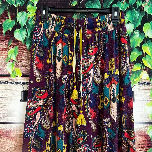 Anthropologie Wide Leg Pajama Pants OS Paisley Boho Gypsy Hippie Palazzo Flowy - Picture 3 of 8